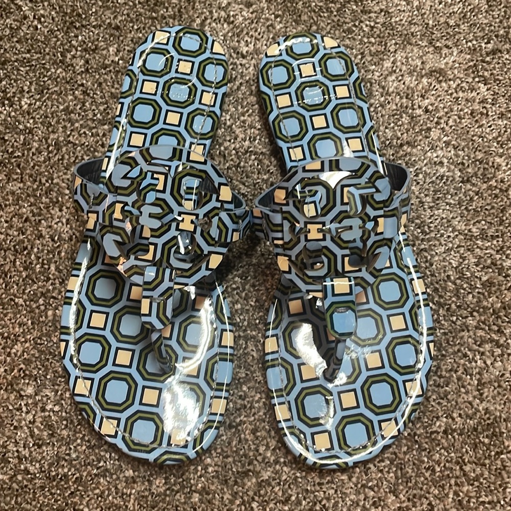 Tory Burch Miller octagon geometric chambray blue sandal size 9 - Picture 2 of 5